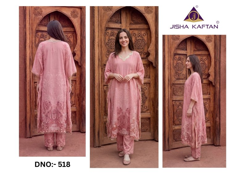Kaftan Co Ord Set With Necklace Vol 3 By Jisha Poly Feather Silk Co Ord Kaftan 